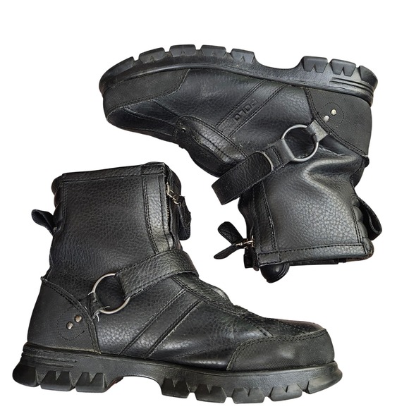 Polo Ralph Lauren Conquest Hi II Mens Biker Black Leather Combat Duck Boots 9D main image 12